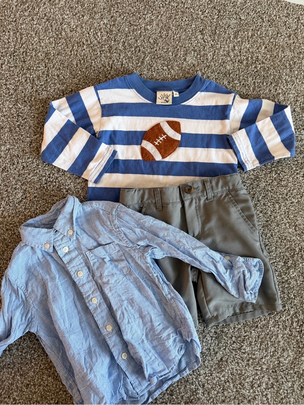 Crewcuts Blue & White Striped Long-Sleeve Tee with Football Applique